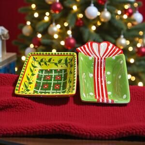 Mainstreet Collection Christmas Present Shaped Ceramic Dipping Dish/Bowl Set of2